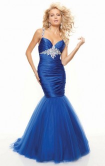 wedding photo -  Mermaid Strap Tulle Blue Long Prom Dresses Trend In Finland