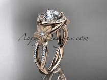 wedding photo -  14kt rose gold diamond floral wedding ring, engagement ring ADLR127