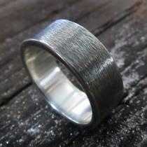 wedding photo - Mens Wedding Ring Oxidized Sterling Silver Unusual Subtle Texture Steampunk Band 8mm Design 0101ST