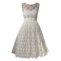wedding photo - 1950s delicate lace vintage tea length wedding dress