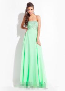 wedding photo -  2015 Strapless Purple Green Crystals Chiffon Ruched Floor Length