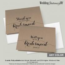 wedding photo -  Rustic modern Bridesmaid cards| asking bridesmaid| Thank you note card| Wedding party| 2 editable card template| You change color