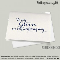 wedding photo -  Simple navy to my groom card| to my groom on our wedding day| wedding day card| printable| you change color| print at home| FS9