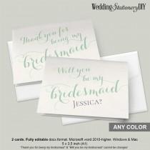 wedding photo -  Mint bridesmaid proposal card| Bridesmaid invite| Thank you note| Will you be my| Wedding card| You change color| 2 editable cards| FS9