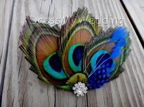 wedding photo - Peacock hair clip, fascinator, hair accessories, replace the green/blue with your wedding color