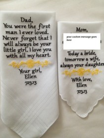 wedding photo - Set of Two Personalized WEDDING HANKIE'S Mother & Father of the Bride Gifts Hankerchief - Hankies