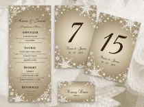 wedding photo -  15% OFF - DIY Printable Wedding Table Package Deal Templates | Editable MS Word file | Instant Download | Winter White Snowflakes Champagne Gold