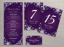 wedding photo -  15% OFF - DIY Printable Wedding Table Package Deal Templates | Editable MS Word file | Instant Download | Winter White Snowflakes Dark Purple
