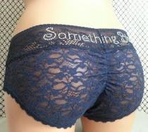 wedding photo - Bridal panties (Plus Size): Navy lace cutie booty w/ Something Blue - Personalized Bridal Panties