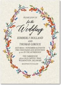 wedding photo - Brilliantly Wreathed - Signature White Wedding Invitations In Caramel Or Periwinkle 