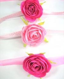 wedding photo - Pink paper rose corsag, girls baby shower, photography prop, cuff bracelet corsage,flower girls corsage, paper flower bracelet,