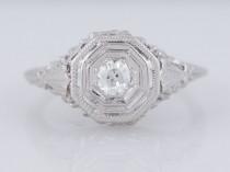 wedding photo - Antique Engagement Ring Art Deco .21ct Old European Cut Diamond in 18k White Gold
