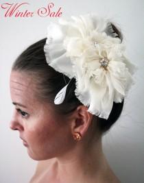 wedding photo - Winter Sale - 25% off! Bridal Silk Satin-Chiffon Flower Haircomb, Bridal Comb, Swarovski Pearl and Crystal Flower - Katy