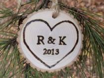 wedding photo - Quick to Ship - Natural Ash Tree Branch Ornament - With Initials and Year