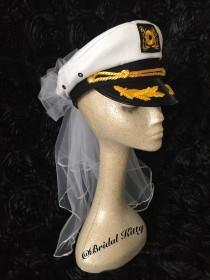 wedding photo - Nautical Bride Bachelorette Party Captain Hat Last Sail Before The Veil Black White Bridal Sailor Wedding Veil Anchor Cruise Pool Party Cap