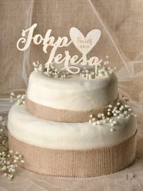 wedding photo - Rustic Cake Topper, Wood Cake Topper, Heart Cake Topper, Engraved Cake Topper, Wedding Cake Topper, 