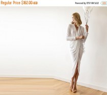 wedding photo - Wrap maxi ivory dress with long sleeves, Tulip maxi wedding gown, Long sleeves wedding gown