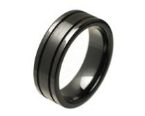 wedding photo - Mens Ring, Mens Wedding Ring, Promise Rings for Him, Promise Ring for Men, Black Ceramic Ring, Brushed Center Double Grooved, Mens Jewelry