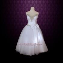 wedding photo - Strapless Retro 50s Ballerina Wedding Dress with Jeweled V Neck 