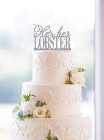wedding photo - Glitter He’s Her Lobster Wedding Cake Topper – Fun Custom Cake Topper -- Available in 31 glitter options.- (S044)