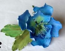 wedding photo - Custom Order Gum Paste Wedding Blue Poppy Flower Cake Topper