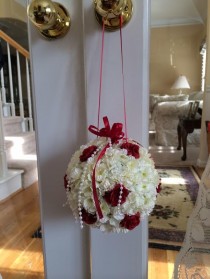 wedding photo - Chose your colors  roses, accent flowers and ribbon with beads flower girl  kiss ball pomander with or without ribbon streamers