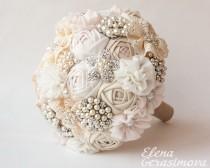 wedding photo - SALE!!! Brooch Bouquet, Ivory Fabric Bouquet, Unique Wedding Bridal Bouquet