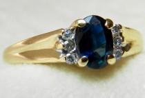 wedding photo - Sapphire Engagement Ring Sapphire Ring Genuine Blue Sapphire Vintage Ring 14K September Birthday