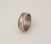 wedding photo - titanium and antler ring with copper inlay