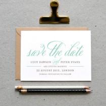 wedding photo - Printable Wedding Save the Date PDF / 'Classic Calligraphy' Calligraphy Card / Mint Grey Gray / Digital File Only / Printing Also Available