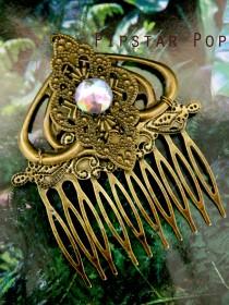 wedding photo - Art Nouveau Bronze filigree comb with Iridescent acrylic gem center  - Neo Classical Jewelry  Hair Accessories
