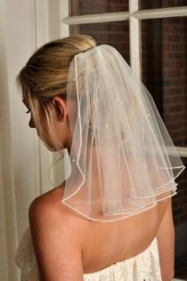 wedding photo - Pearl Bridal Veil, Beaded Edge and Scattered Swarovski Pearls - Short Veil - Shoulder Length Veil - Wedding Veil