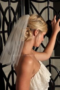 wedding photo - Short Veil - Shoulder Veil, IVORY Bridal Veil - Raw Edge Veil - READY to SHIP