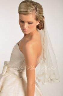 wedding photo - Lace Trim - Elbow Length Veil with Alencon Lace Edge - READY to SHIP - IVORY