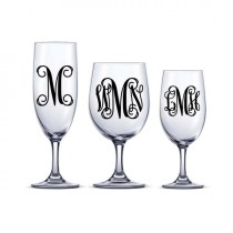 wedding photo - DIY Vine Monogram Decal one or three initial sticker Wine Glass Decal Bridesmaid Gifts Wine Glass