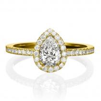 wedding photo - Pear Shaped Engagement Ring, 14K Gold Engagement Ring, 0.5 CT Halo Ring, Pear Diamond Ring, Halo Engagement Ring