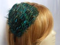 wedding photo - Feather headband, green & black feather hair fascinator, feather accessory