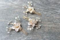 wedding photo - Rose Gold Hairpins, Bridal Hairpin, Small Rose Gold Comb,Rose Gold Headpiece, RoseGold Flower Hairpins , Rose Gold Crystal Hairpins