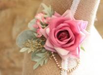 wedding photo - Pink rose fascinator, rose hair piece, bridal head piece, pink roses, pink rhinestones, pink rose hair clip, wedding hair - 'Rosalie'