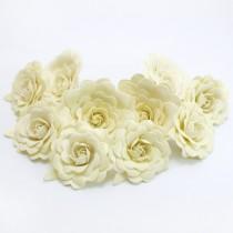 wedding photo - Sweet Creamy Polymer Clay Flowers with leaves, set of 12 stems