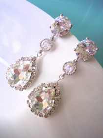 wedding photo -  Crystal Bridal Earrings Jewelry CZ Wedding Jewelry Wedding Drop Earring Bridesmaid Earring Long Earring