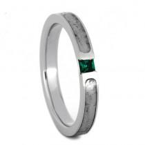 wedding photo -  Palladium Engagement Ring with Meteorite and Princess Cut Emerald