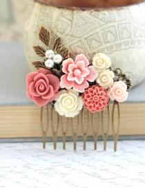 wedding photo - Dusty Pink Rose Hair Comb Bridal Hair Comb Floral Hair Accessories Ivory Cream Rose Cream Pearls Pink Dahlia Country Wedding Hair Piece
