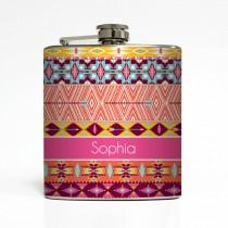 wedding photo - Personalized Flask Custom Name Monogram Aztec Tribal Hipster Trendy Sorority Bridesmaid Gifts Stainless Steel 6 oz Liquor Hip Flask LC-1230