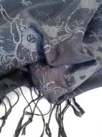 wedding photo - Neuron silkscreened scarf. "Grey Matter." Dove gray axon & dendrite scientific print on charcoal modal linen. For men or women. Unisex.