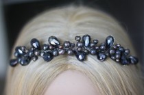 wedding photo -  Black Pearl and Crystal Bridal Headband Tiara | JewelBoxBallerina