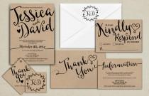 wedding photo - Wedding Invitation Printable, Kraft,Wedding Invitation Suite, RSVP, monogram, info card, hand lettered typography theme.