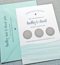 wedding photo - Hadley Watercolor Waves Scratch Off Save the Date Sample