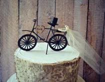 wedding photo - Bicycle-wedding-cake topper-sports-grooms cake-bride-groom-rustic-bicycle wedding topper-ivory veil-initials-custom-bike-biker-bike rider