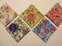 wedding photo - Ladies Handkerchief set of 5, Vintage inspired hankerchiefs, variety of floral fabrics and colors as shown, gift set, Handmade in the USA